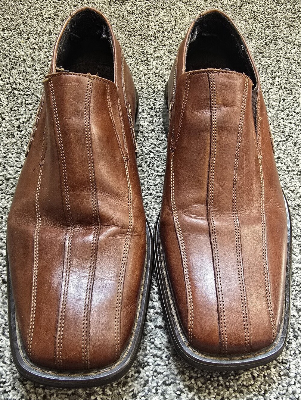 Alfani Men's Brown Leather Square Toe Slip On Loafers Shoes Size 8.5 M - Picture 2 of 10